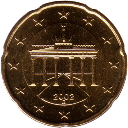 Монета 20 центов. 2002 год (G), Германия.