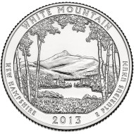 Монета 25 центов (P). 2013 год, США. Национальный лес Белой горы. Парк № 16. Монета 25 центов (P). 2013 год, США. Национальный лес Белой горы. Парк № 16.