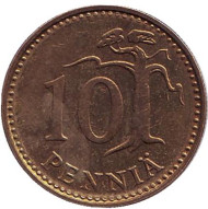 Монета 10 пенни. 1982 год, Финляндия. Монета 10 пенни. 1982 год, Финляндия.