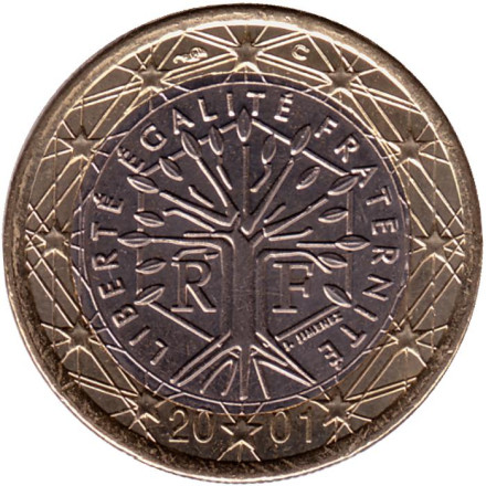 Монета 1 евро. 2001 год, Франция.