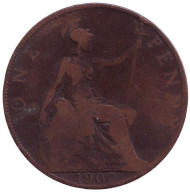 Монета 1 пенни. 1900 год, Великобритания.