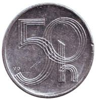 Монета 50 геллеров. 1993 год, Чехия. (Отметка "HM") Монета 50 геллеров. 1993 год, Чехия. (Отметка "HM")