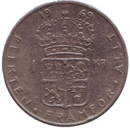 Монета 1 крона. 1969 год, Швеция. Монета 1 крона. 1969 год, Швеция.