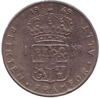 Монета 1 крона. 1969 год, Швеция.