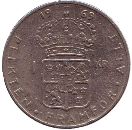 Монета 1 крона. 1969 год, Швеция.