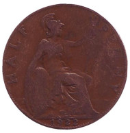 Монета 1/2 пенни. 1922 год, Великобритания. Монета 1/2 пенни. 1922 год, Великобритания.
