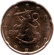 Монета 20 центов. 2007 год, Финляндия.