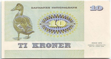 Банкнота 10 крон. 1972-1978 гг., Дания. Банкнота 10 крон. 1972-1978 гг., Дания.