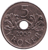 Монета 5 крон. 2000 год, Норвегия.