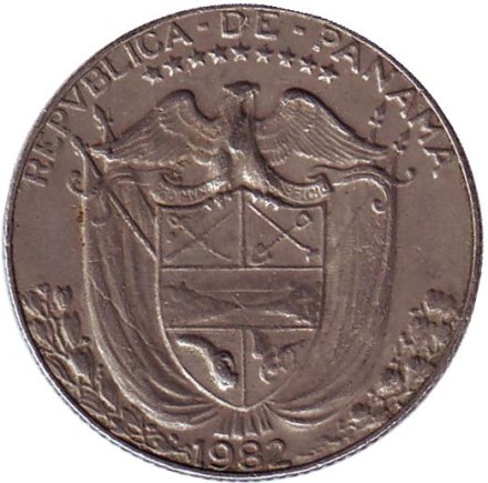 Монета 1/4 бальбоа. 1982 год, Панама. Васко Нуньес де Бальбоа.