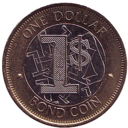 Монета 1 доллар. 2016 год, Зимбабве. Бонд-коин.