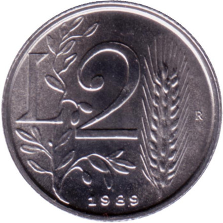 Монета 2 лиры. 1989 год, Сан-Марино. Шестнадцать веков истории.