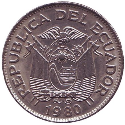 Монета 1 сукре. 1980 год, Эквадор. Антонио Сукре.