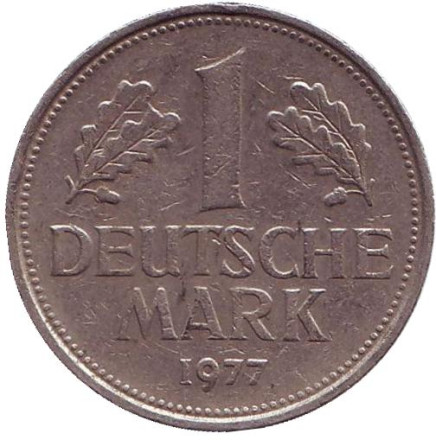 Монета 1 марка. 1977 год (D), ФРГ. Из обращения.