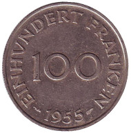 Монета 100 франков. 1955 год, Саар.