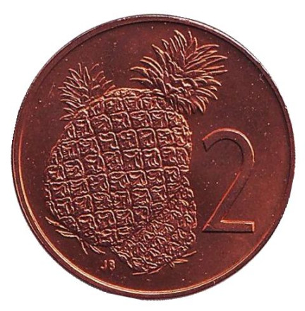 Монета 2 цента. 1973 год, Острова Кука. UNC. Ананас.