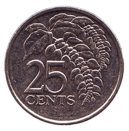 Монета 25 центов. 2014 год, Тринидад и Тобаго. Из обращения. Чакония.