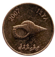 Монета 2 руфии. 2007 год, Мальдивы. Тихоокеанская морская ракушка. Монета 2 руфии. 2007 год, Мальдивы. Тихоокеанская морская ракушка.