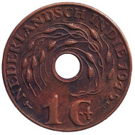 Монета 1 цент. 1945 год, Нидерландская Индия. ("D" - Денвер) Монета 1 цент. 1945 год, Нидерландская Индия. ("D" - Денвер)