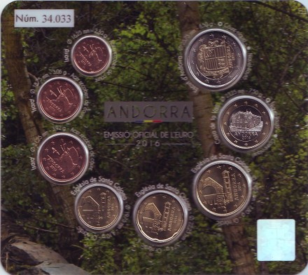 Набор монет евро Андорры (8 шт.), 2016 год, Андорра. Набор монет евро Андорры (8 шт.), 2016 год, Андорра.