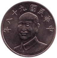 Монета 10 юаней. 2009 год, Тайвань. Чан Кайши. Монета 10 юаней. 2009 год, Тайвань. Чан Кайши.