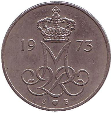 Монета 10 эре. 1973 год, Дания.