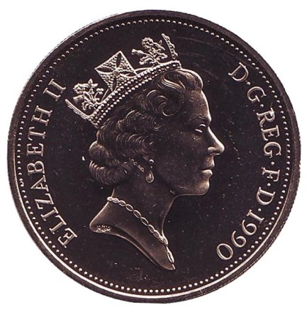 Монета 10 пенсов. 1990 год, Великобритания. BU. Монета 10 пенсов. 1990 год, Великобритания. BU.