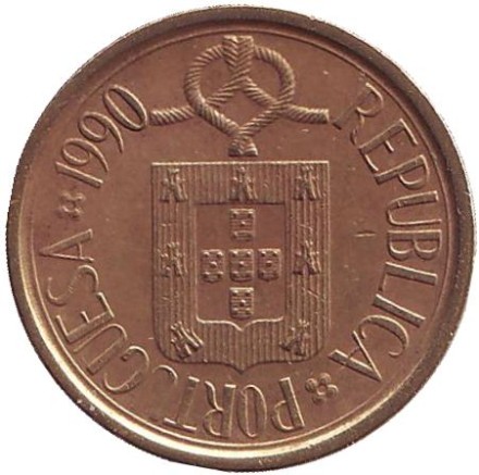 Монета 5 эскудо. 1990 год, Португалия.