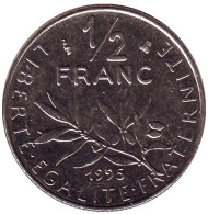 Монета 1/2 франка. 1995 год, Франция.