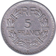 Монета 5 франков. 1947 год (B), Франция. Монета 5 франков. 1947 год (B), Франция.
