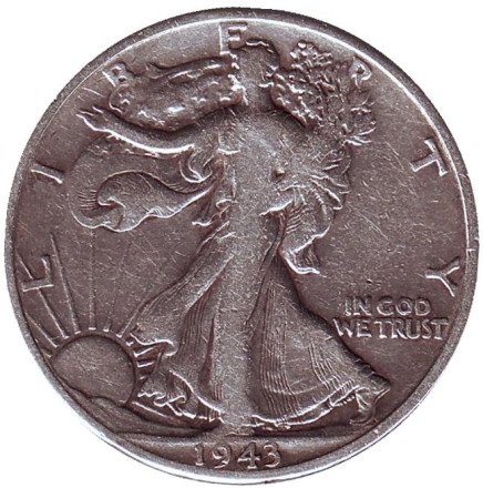 Монета 50 центов. 1943 год (D), США. Шагающая свобода.