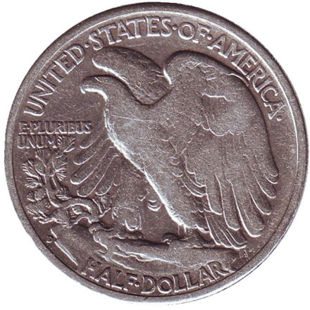 Монета 50 центов. 1943 год (D), США. Шагающая свобода. Монета 50 центов. 1943 год (D), США. Шагающая свобода.