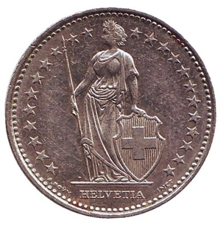Монета 1 франк. 2006 год, Швейцария. Гельвеция. Монета 1 франк. 2006 год, Швейцария. Гельвеция.