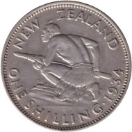 Монета 1 шиллинг. 1934 год, Новая Зеландия. Воин Маори. Монета 1 шиллинг. 1934 год, Новая Зеландия. Воин Маори.