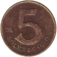 Монета 5 солей. 1980 год, Перу.