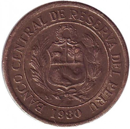 Монета 5 солей. 1980 год, Перу.