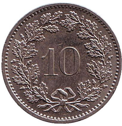 Монета 10 раппенов. 1983 год, Швейцария.