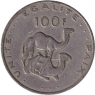 Монета 100 франков. 2004 год, Джибути. Верблюды.