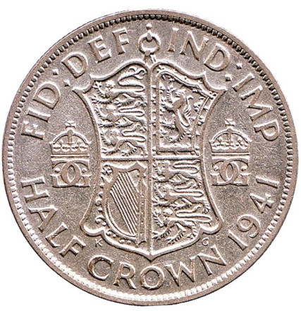 Монета 1/2 кроны. 1941 год, Великобритания.