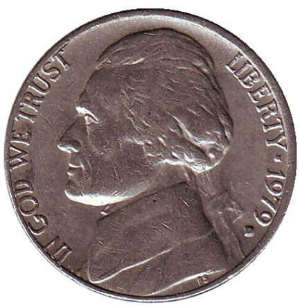 Монета 5 центов. 1979 год (D), США. Джефферсон. Монтичелло.