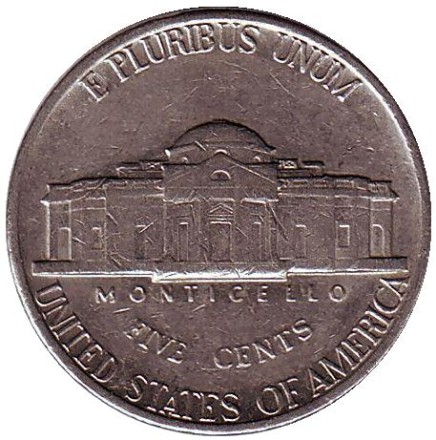 Монета 5 центов. 1979 год (D), США. Джефферсон. Монтичелло.