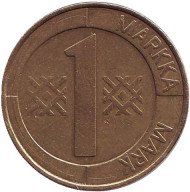 Монета 1 марка. 1993 год, Финляндия. VF. (Алюминиевая бронза) Монета 1 марка. 1993 год, Финляндия. VF. (Алюминиевая бронза)