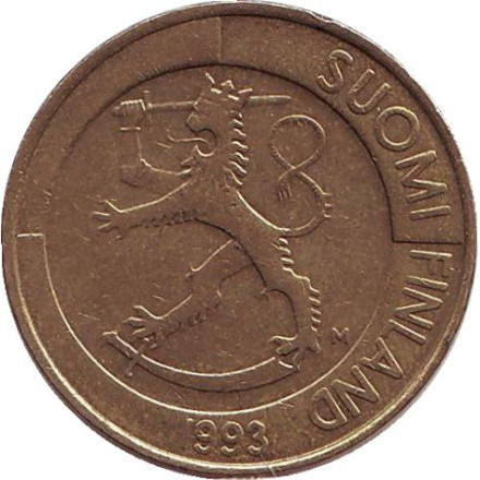 Монета 1 марка. 1993 год, Финляндия. VF. (Алюминиевая бронза)