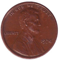 Монета 1 цент. 1974 год (P), США. Линкольн. Монета 1 цент. 1974 год (P), США. Линкольн.