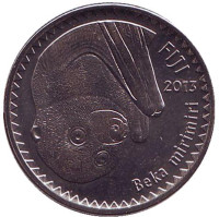 Фиджийская летучая лисица. Боевая дубина. Монета 10 центов. 2013 год, Фиджи.