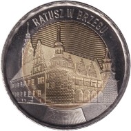 Монета 5 злотых. 2025 год, Польша. Ратуша в Бжеге.