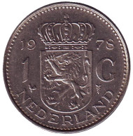 Монета 1 гульден. 1978 год, Нидерланды. Монета 1 гульден. 1978 год, Нидерланды.