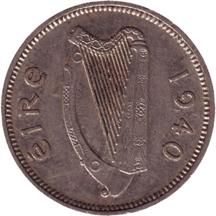 Монета 3 пенса. 1940 год, Ирландия. Заяц. Монета 3 пенса. 1940 год, Ирландия. Заяц.