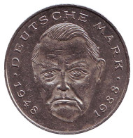 Монета 2 марки. 1991 год (J), ФРГ. Людвиг Эрхард.