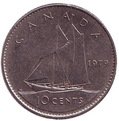 Монета 10 центов. 1979 год, Канада. Парусник.